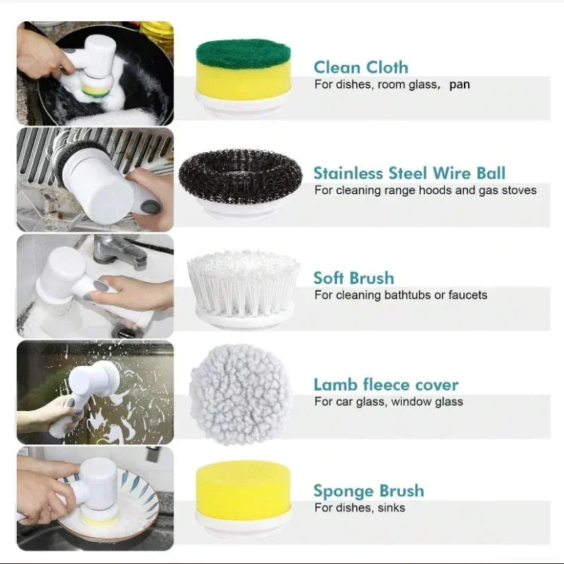 Electric Spin Scrubber – Power Cleaning Brush with 5 Replaceable Heads