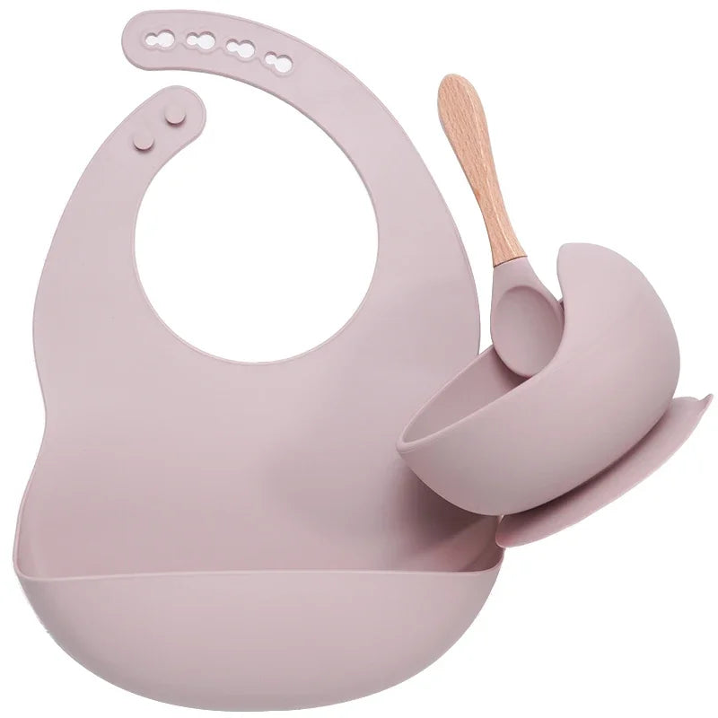 3PSC Food Grade Silicone Baby Feeding Set Baby Suction Bowl Waterproof Bibs Infant Tableware For Babies Newborn Baby Stuff