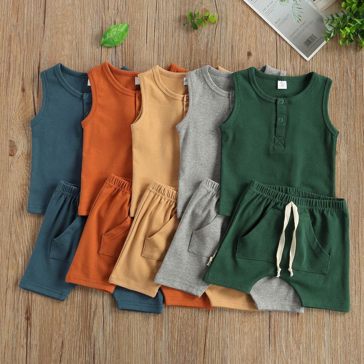 Infant Baby Boy Summer Clothes Solid Outfit Button Cotton Tops Pocket Drawstring Shorts 2Pcs