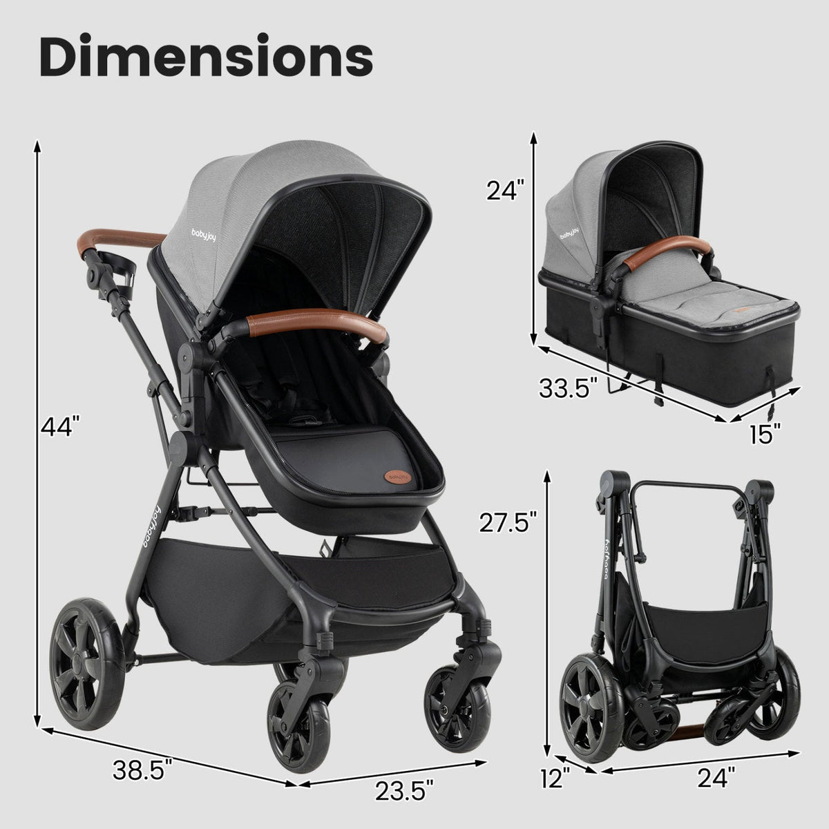 2-in-1 Convertible Baby Stroller with Car Seat Adapters