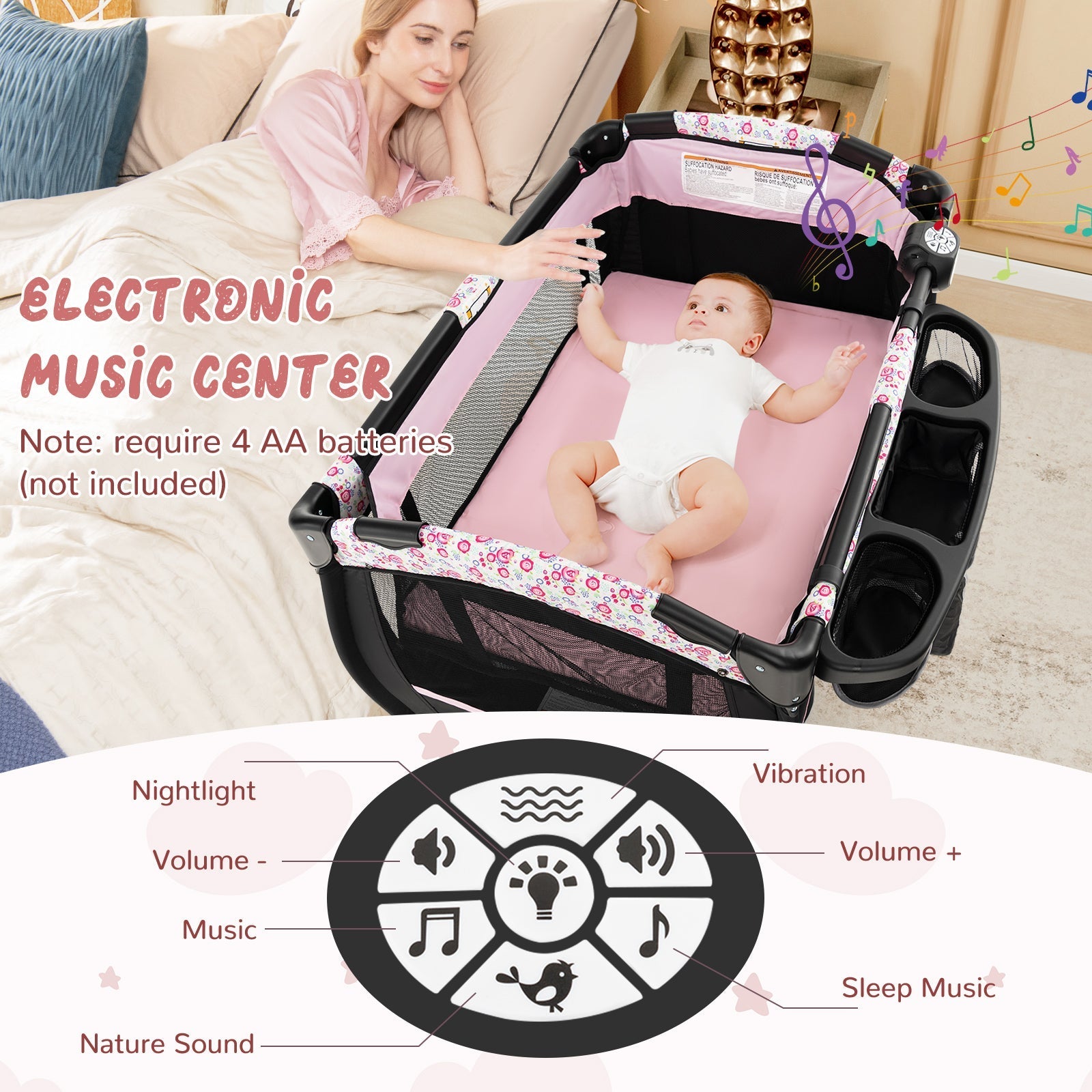 4 in 1 Portable Pack and Play Baby Nursery Center with Bassinet