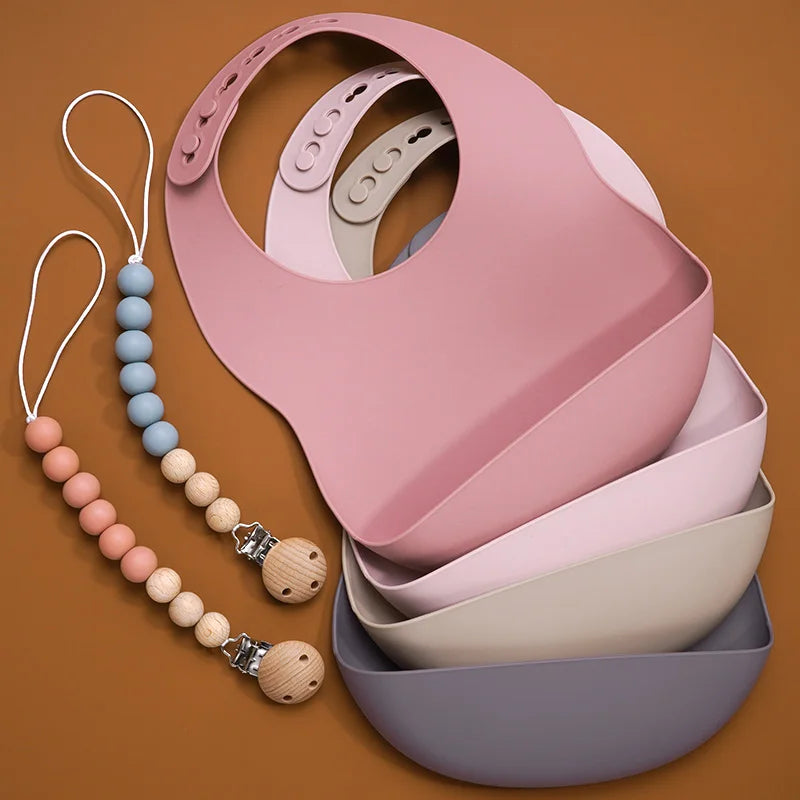 3PSC Food Grade Silicone Baby Feeding Set Baby Suction Bowl Waterproof Bibs Infant Tableware For Babies Newborn Baby Stuff