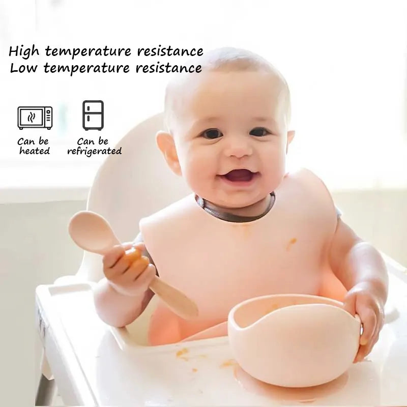 3PSC Food Grade Silicone Baby Feeding Set Baby Suction Bowl Waterproof Bibs Infant Tableware For Babies Newborn Baby Stuff