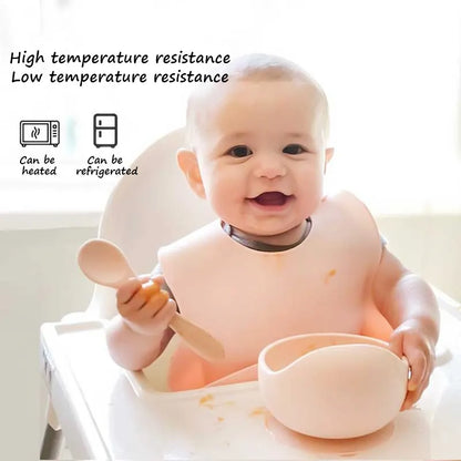 3PSC Food Grade Silicone Baby Feeding Set Baby Suction Bowl Waterproof Bibs Infant Tableware For Babies Newborn Baby Stuff