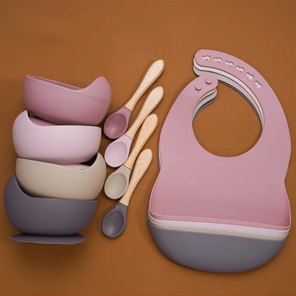 3PSC Food Grade Silicone Baby Feeding Set Baby Suction Bowl Waterproof Bibs Infant Tableware For Babies Newborn Baby Stuff