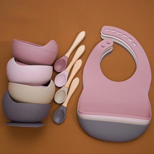 3PSC Food Grade Silicone Baby Feeding Set Baby Suction Bowl Waterproof Bibs Infant Tableware For Babies Newborn Baby Stuff