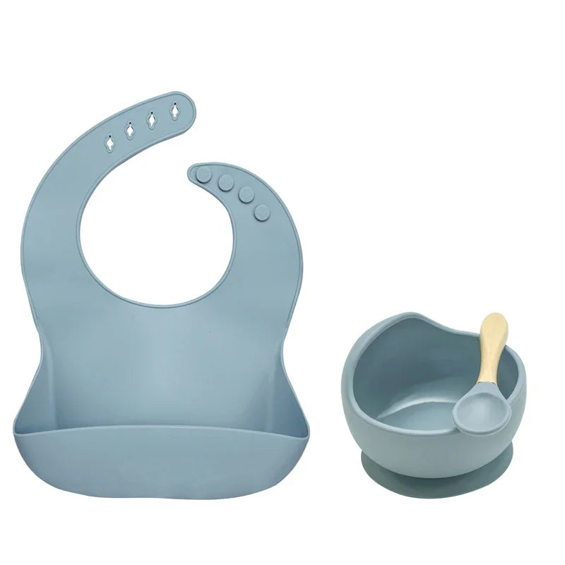 3PSC Food Grade Silicone Baby Feeding Set Baby Suction Bowl Waterproof Bibs Infant Tableware For Babies Newborn Baby Stuff