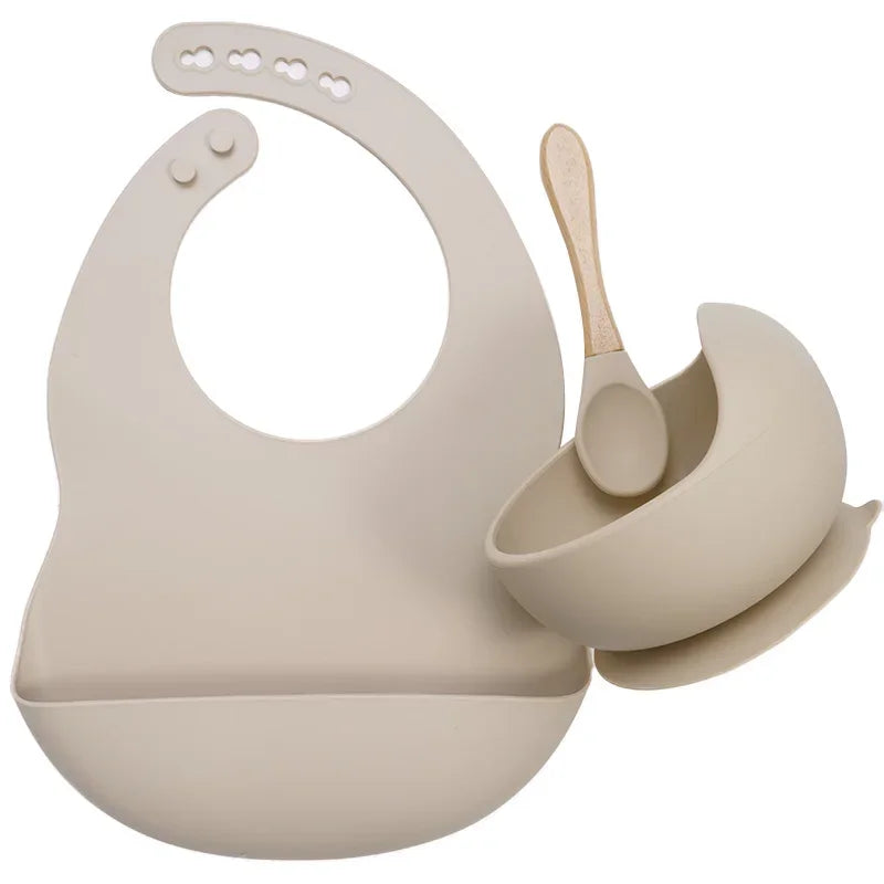 3PSC Food Grade Silicone Baby Feeding Set Baby Suction Bowl Waterproof Bibs Infant Tableware For Babies Newborn Baby Stuff