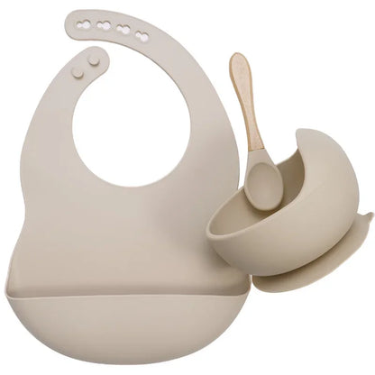 3PSC Food Grade Silicone Baby Feeding Set Baby Suction Bowl Waterproof Bibs Infant Tableware For Babies Newborn Baby Stuff