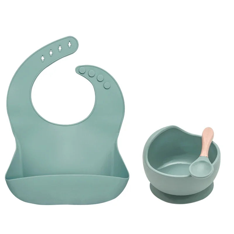 3PSC Food Grade Silicone Baby Feeding Set Baby Suction Bowl Waterproof Bibs Infant Tableware For Babies Newborn Baby Stuff