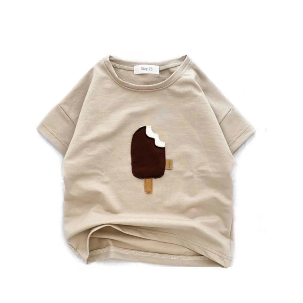 Toddler Kid Baby Boys Girls Clothes Summer Cotton T Shirt Short Sleeve Infant Top Cartoon Ice Cream Print Tee Childrens Tshirt