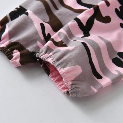 Fashion Infants Girl Baby 3Pcs Clothing Sets Letter Print Bodysuit  Top + Camouflage Long Pants with Bow Headband Newborn Outfit