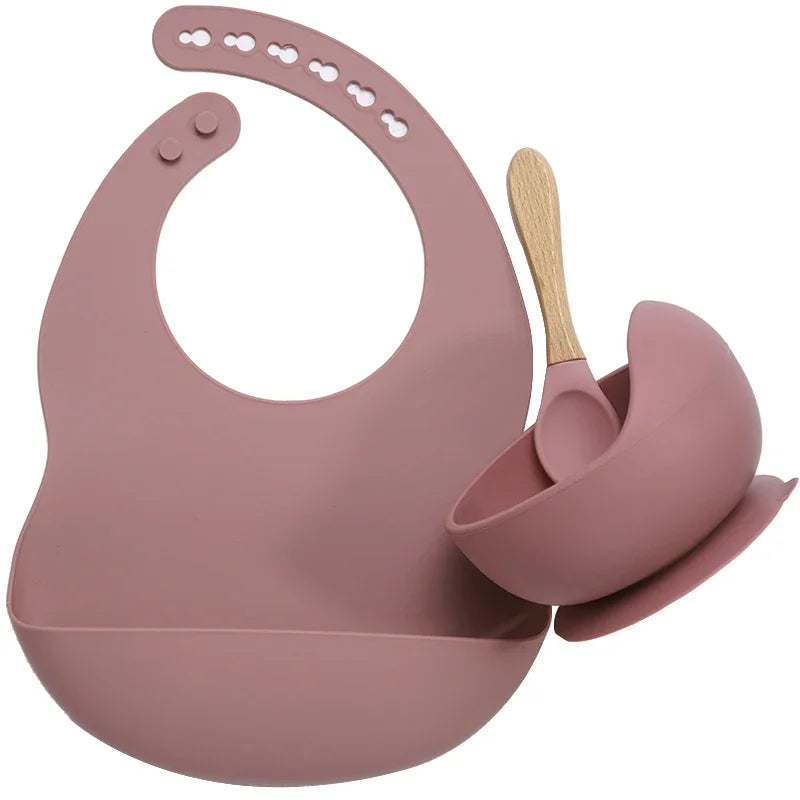 3PSC Food Grade Silicone Baby Feeding Set Baby Suction Bowl Waterproof Bibs Infant Tableware For Babies Newborn Baby Stuff
