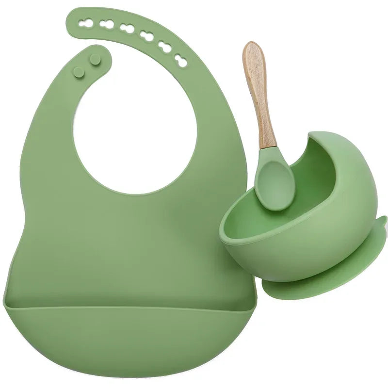 3PSC Food Grade Silicone Baby Feeding Set Baby Suction Bowl Waterproof Bibs Infant Tableware For Babies Newborn Baby Stuff