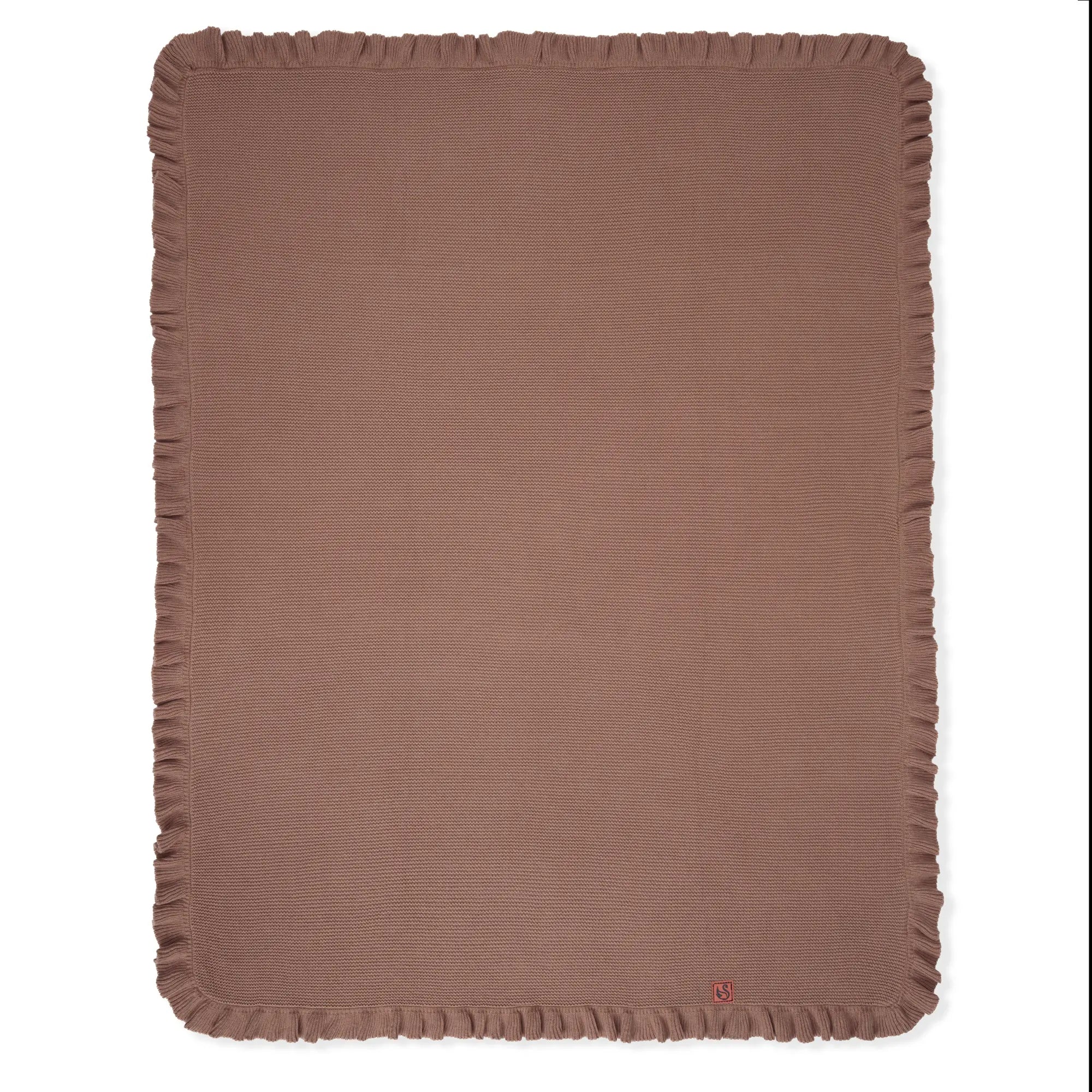 Ruffled Edge Knit Baby Blanket in Mocha