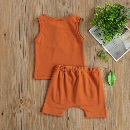 Infant Baby Boy Summer Clothes Solid Outfit Button Cotton Tops Pocket Drawstring Shorts 2Pcs