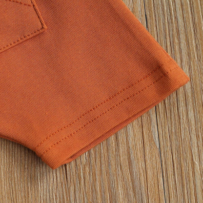 Infant Baby Boy Summer Clothes Solid Outfit Button Cotton Tops Pocket Drawstring Shorts 2Pcs